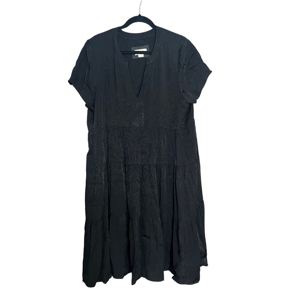 Anthropologie Maeve Black Sacha Jacquard Tiered Tunic Dress Size XL
